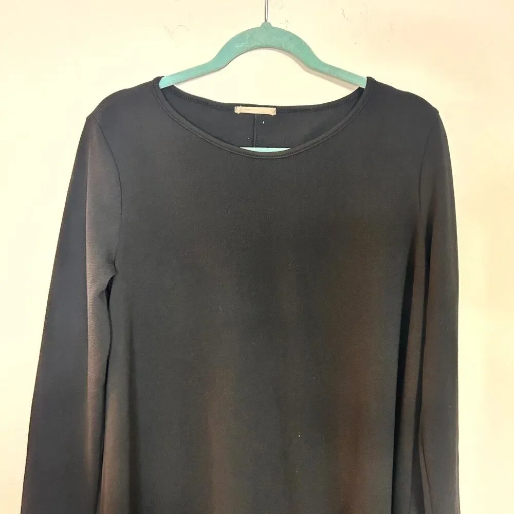 A.Gain Mini Dress Women Medium Black Elbow Patches Long Sleeve Modest Minimalist